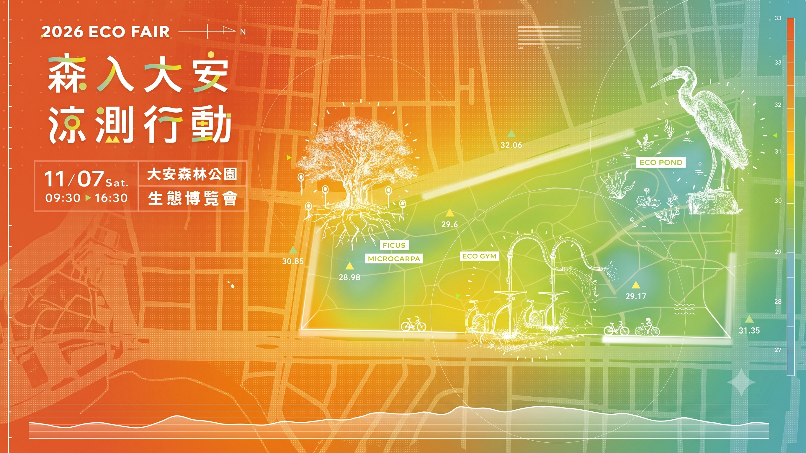 2027 Eco Fair 大安森林公園生態博覽會，特別策劃 「森入大安 “涼”測行動」 ，邀請你